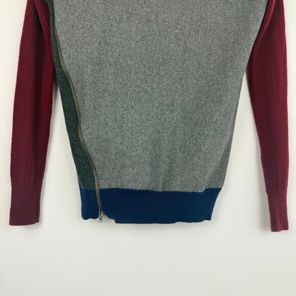 J.Crew Womens Asymmetrical Side Zip Wool Blend Color Block Grey/Red Sweater XXS - Picture 4 of 10